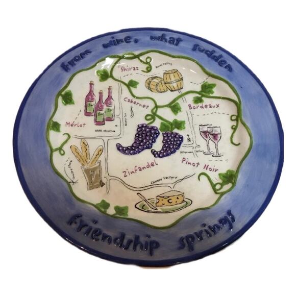 Rene Dubois Napa Valley Wine Trail 4 Salad Plates Quotes Grapes Cheese Wine - Picture 4 of 7